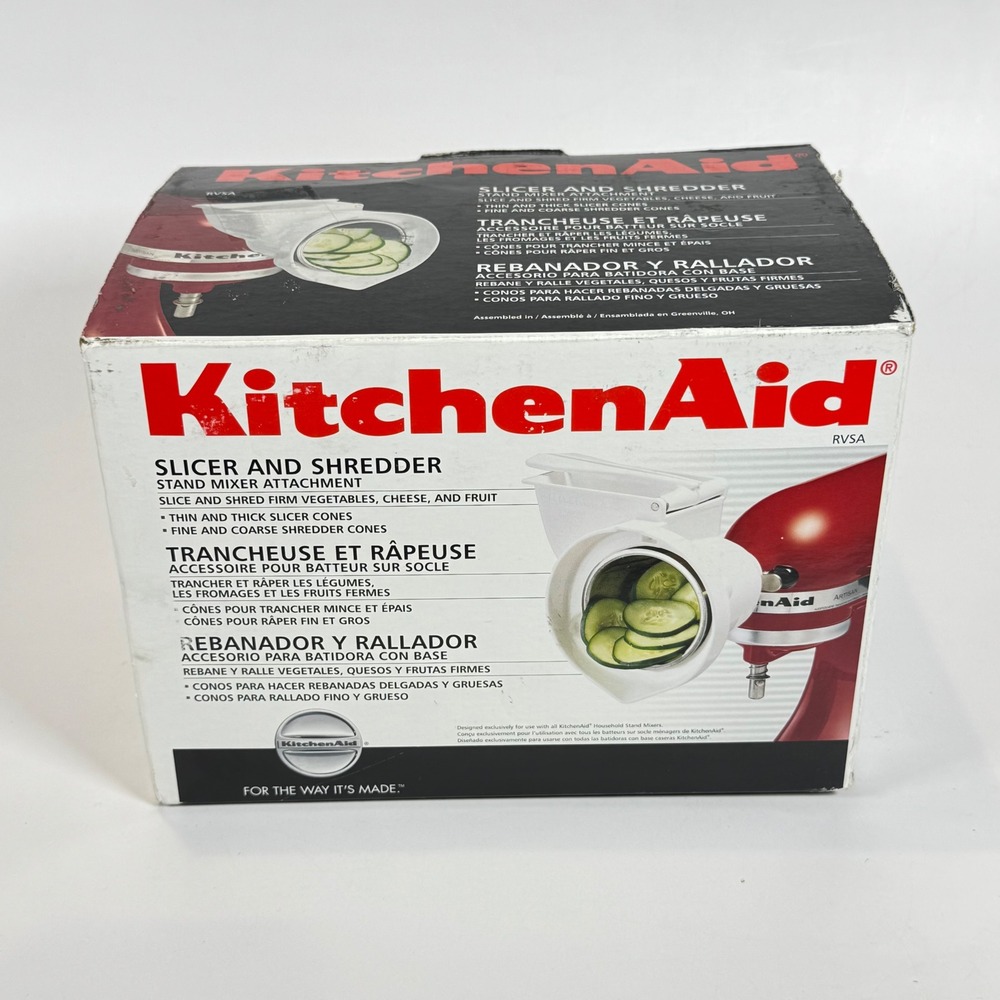 KitchenAid RVSA Slicer and Shredder Stand Mixer Attachment White 4 Cones Box
